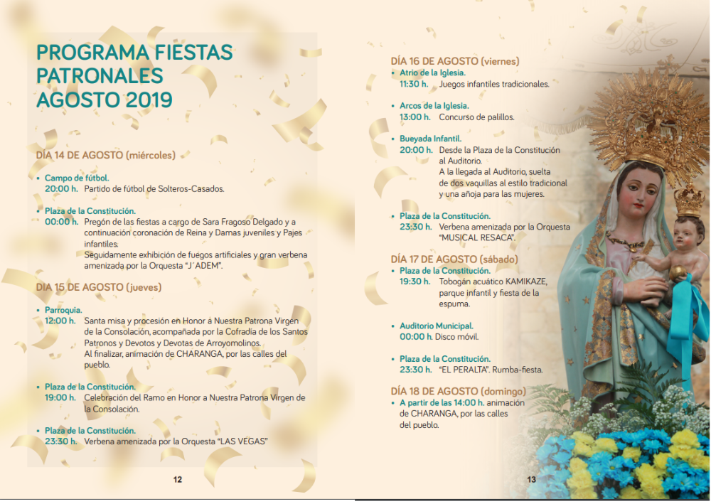 Imagen PROGRAMA FIESTAS PATRONALES AGOSTO 2019 EN HONOR A LA VIRGEN DE LA CONSOLACIÓN